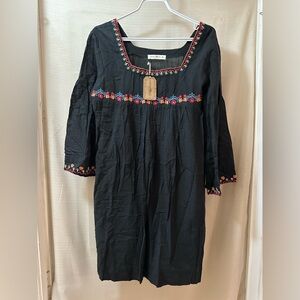 Natural Life Embroidered Black Boho Dress Medium NWT Cotton Tunic Hippie